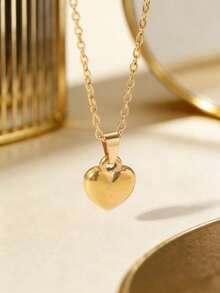 1pc Fashionable Minimalist Stainless Steel Heart Pendant Necklace, Suitable For Casual Daily Wear - Multicolor - View 7