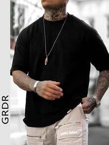 GRDR Men's Fashionable Minimalist Solid Color Crew Neck Short Sleeve T-Shirt, Suitable For Casual Daily Wear - Black - View 4
