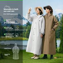 OBOVAY 加厚连帽可重复使用防水全身可折叠雨披，适合户外徒步、骑行、旅行、露营防雨防雪，女士雨衣，毕业典礼，祝贺毕业，便携工具，夏季必备，夏季便携，雨衣/雨夹克/防水夹克 - 黑色 - 查看 3