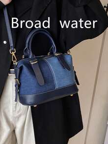 2026 New Contrasting Color Denim Handbag, Fashion Versatile Tote Bag, Unique Boston Shoulder Crossbody Bag For Women - Navy Blue - View 2