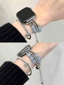 1 chiếc vòng tay nữ màu xanh dương thanh lịch đính đá mắt mèo trong suốt, dây kim loại, tương thích với Apple Watch 38/40/41/44/45/49/42/46mm, phù hợp với các dòng Series 11/SE3/Ultra3/Ultra/SE/SE2/10/9/8/7/6/5/4/3/2/1 - Mắt mèo xanh băng - Xem 5
