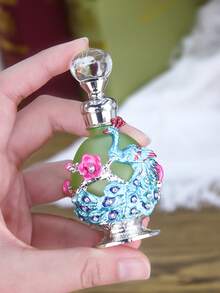 15ml Botella de perfume vintage con patrón de pavo real esmaltado y pintado a mano con rhinestones, botella rellenable adecuada para fragancias y aceites esenciales, regalo de viaje para mujeres (solo la botella) + Aceite de relleno - Ver 7