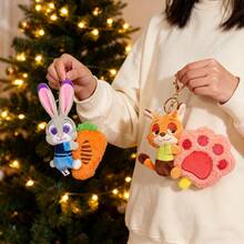 Miniso Disney Zootopia Love Hugging Series Pendant Judy And Nick Paw-shaped Popsicle Radish Plush Keychain Cute Rabbit And Fox Plush Backpack Charm Pendant Toy Gift - 彩色 - 查看 1