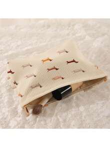 Minimalist Cartoon Sausage Dog Thick Fleece Zipper Cosmetic Bag, Multifunctional Toiletry Pouch Toiletries Bag Wash Bag Large Capacity Shower Bag For Women Mothers Day Gift Teacher Gift Cruise Essentials Travel Essential - Multicolor - View 5