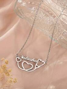 1pc Personalized Stethoscope Name Necklace, Customized Doctor And Nurse English Letter Necklace, Stainless Steel Jewelry, Medical Student Graduation Gift - Multicolor - View 6