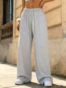 Quần ống rộng dáng suông dành cho nữ, thiết kế mềm mại và thoải mái, phù hợp cho công sở, du lịch và mặc ở nhà, thích hợp cho mọi mùa. - Màu Xám nhạt - Xem 2