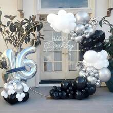 50pcs Black & White Confetti Balloons Set, 10''Silver & Metal Balloons, Emulsion Material, No Electricity Needed, Perfect For Birthday, Anniversary, Bar , Prom & General Celebrations - 18 YEARS - View 4