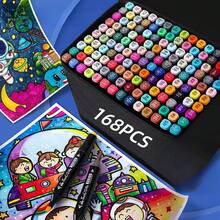 168PCS/120/100/80/60/48/36/24/6PCS(Random Color) Marker Pen,Drawing Not Soak Paper, Art Collection, Pen To Graffiti Art Of Diy Pens, Colorful Painting Watercolor Art Mark Pen Sets, Waterproof High-Capacity Color Pen, Exquisite Gift To The Student, The Perfect Gifts Of Gifts, Marker Pen,Back To School,School Supplies - Sets - View 2