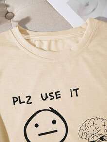 1pcs New Plus-Size Women's T-Shirts Women's Fun Printed Short Sleeve T-Shirt Graphic Tees Women TopsRound Neck Loose Fit T-Shirt - 杏色 - 查看 5