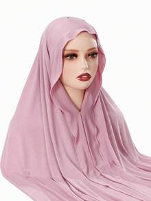 1pc Women's Solid Color 2-In-1 Instant Jersey Hijab With Wide Brim, Headscarf, Slip-Resistant, Soft & Skin-Friendly, Suitable For Daily Abaya Matching, Outdoor Activities, Praying And Worship,Beach,Holiday - Multicolor - View 11