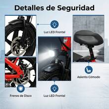 F1 Bicicleta eléctrica plegable para adultos Little Dolphin de 14 pulgadas, 500W, 48V 10AH, autonomía de conducción de 35 km/h , carga máxima 150KG, motor alto sin escobillas, suspensión doble de 2 plazas, neumáticos todo terreno de 3 velocidades, luz LED - con bolsa de asiento grande que absorbe los golpes, cesta de tela, pequeños pies cromados plegables, tubo del sillín que absorbe los golpes - Rojo - Ver 5
