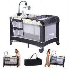 Cuna para Bebe Portátil Tipo Corral Cuna con Colecho Cama y Cambiador Viajera Plegable con Bolsa 2 Ruedas Laterales Organizador y Área Inferior Cerrada para Juego y Descanso - Negro1 - Ver 1