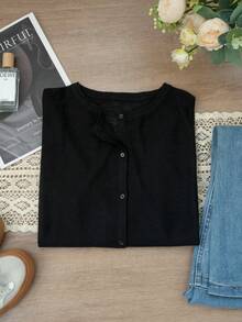 Áo khoác cardigan mỏng màu đen, dáng ôm ngắn, chất liệu mềm mại, ngọt ngào, thích hợp cho bé gái, mùa hè. - màu đen - Xem 5