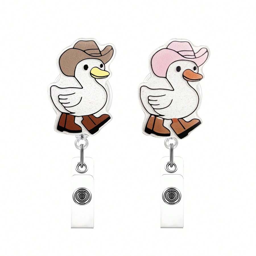 1pc Hat Goose Badge Reel Acrylic Retractable Badge Holder Clip With Swivel Alligator Clip For Nurses Office Workers Managers Students - Pink Hat Goose - View 1