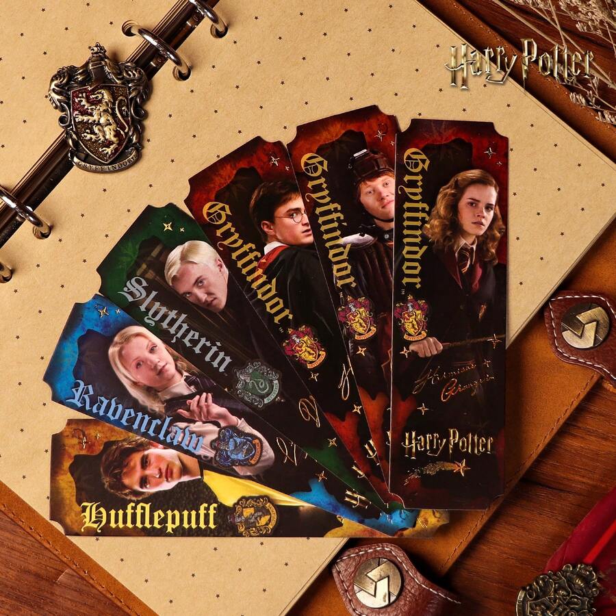 Harry Potter 1包哈利波特主题阅读书签，永恒系列哈利波特、马尔福、赫敏、罗恩、卢娜、塞德里克·迪戈里纸卡装饰书页标记，学生DIY创意礼物书签，多功能纸质阅读书签，学习用品，返校季 - 彩色 - 查看 1