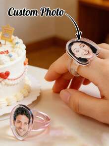 Custom Photo Acrylic Ring, Personalized Portrait Jewelry, Customized Fashion Accessory, Women's Ring, Rings For Men, Customizable Picture Gift For Anniversaries, Galentine's Day & Special Occasions, Stylish Statement Piece, Thoughtful Present, Family Gifts - Multicolor - View 3