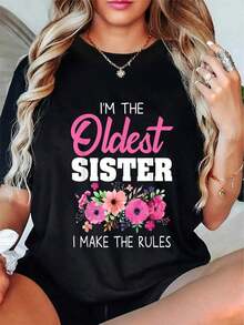 100% Cotton Oldest Sister Shirt I Make The Rules Sister Matching T-Shirt2026 - 黑色 - 查看 1