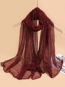 1pc Women's Lightweight Solid Color Sequin Bandana Scarf, Headscarf, Middle Eastern Hijab, Decorative Shawl, Sun Protection Beach Wrap, Suitable For Daily Use - Màu Đỏ Sâu - Xem 2