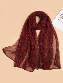 1pc Women's Lightweight Solid Color Sequin Bandana Scarf, Headscarf, Middle Eastern Hijab, Decorative Shawl, Sun Protection Beach Wrap, Suitable For Daily Use - Màu Đỏ Sâu - Xem 3