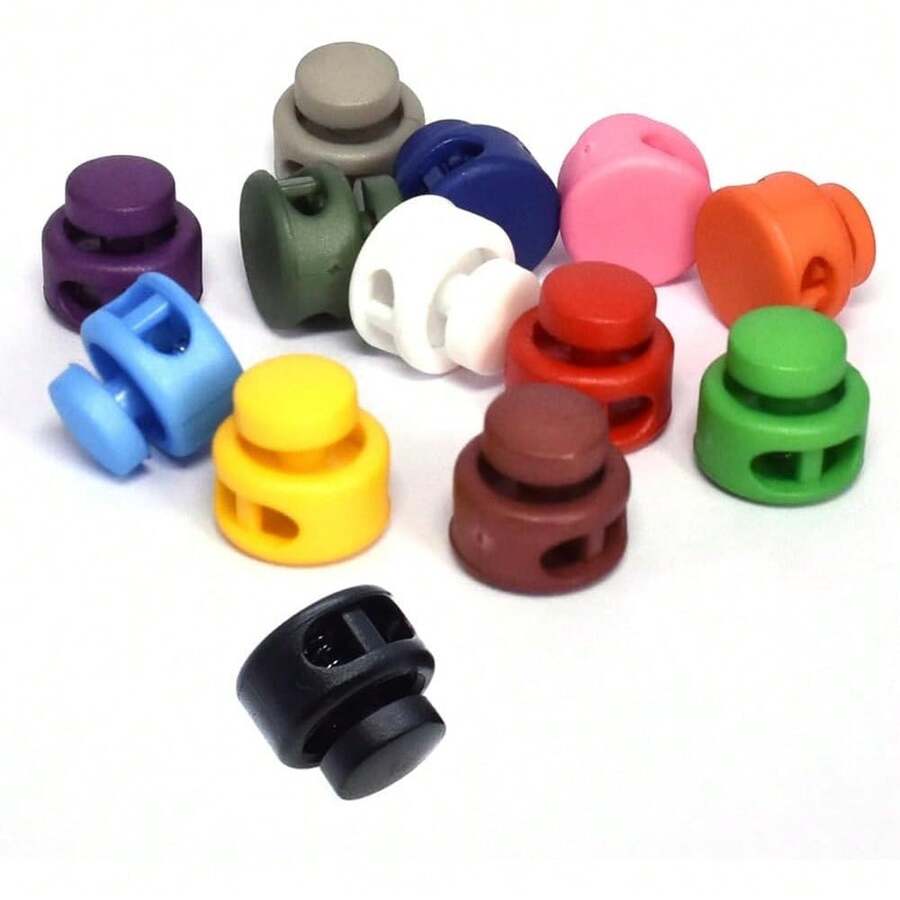 10PCS Shoelace Buckles, Spring-Loaded Adjustable Buckles, Lazy-Style No-Tie Round Double-Hole Shoelace Clips, Multi-Color Plastic Rope Locks, Double-Hole Spring Stoppers, Sliding Fasteners, Button Rope End Buckles For Drawstring Clothing, Shoelaces, Backpacks, And Lanyards (Mixed Colors), Pig-Nose Bread Adjustable Shoelace Buckles, Spring Buckles. - 查看 1