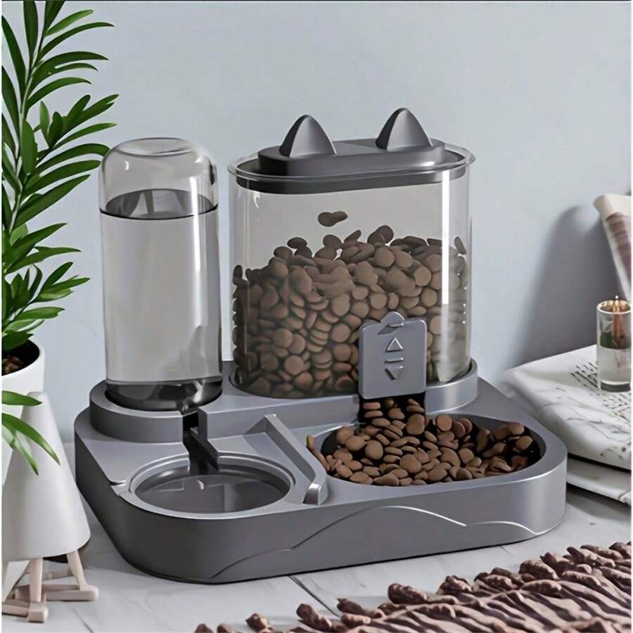 2-In-1 Large Capacity Automatic Cat Feeder And Water Dispenser - Dry And Wet Separation, Durable Plastic, Transparent Design, Perfect For Indoor Pet Drinking And Healthy Feeding, No Battery Required - Portable, Suitable For Cats And Dogs