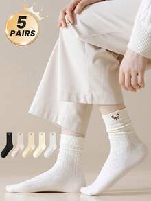 Cute Bear Slouch Socks | 5 Pairs, All-Season Breathable Knit - Multicolor - View 8