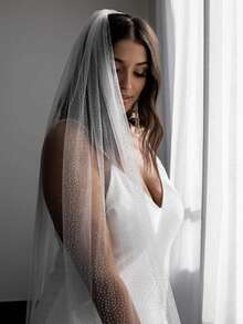 Bling Bling Bridal Veil, Single Layer Bridal Veil With Hair Comb, Available In Multiple Sizes, Dreamy Printed Starry Sky Veil - Straight White - View 10