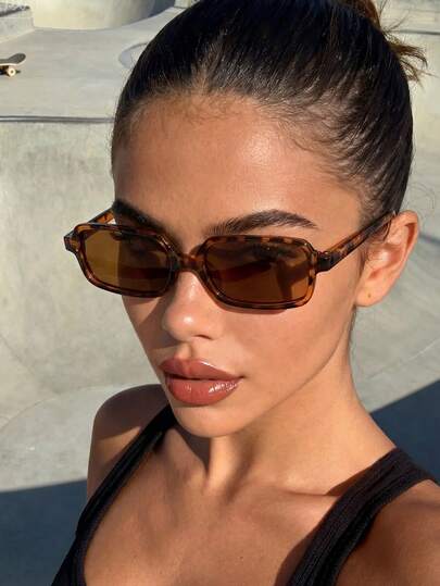 1pc Unisex Leopard Print Brown Rectangular Fashion Glasses, Suitable For Matching Outfits, Travel, Summer Accessories, Sports Style, Driving, Festivals, Beach, Music Festivals, Vacations, Family Outings, Golf