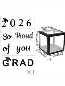 1 Set 2026 Graduation Party Decoration Box, Includes Building Blocks Box, Graduation Party Decor Set And 4 Black Boxes With "GRAD", "Class Of 2026" And "Proud Of You" Logos, Suitable For 2026 Graduation Celebration, 2026 Graduation Party Decor, Surprise Graduation Season Party Gift Box, Photo Background Decor - Black - View 13