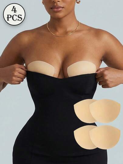 Bộ 2/4 miếng dán che đầu nhũ hoa hình bán nguyệt dành cho nữ, cỡ cúp A-C - Miếng dán silicon tái sử dụng với keo dính thân thiện với da, siêu mỏng, không đường may, chống hở hang, chống thấm nước, phù hợp với nhiều trang phục.