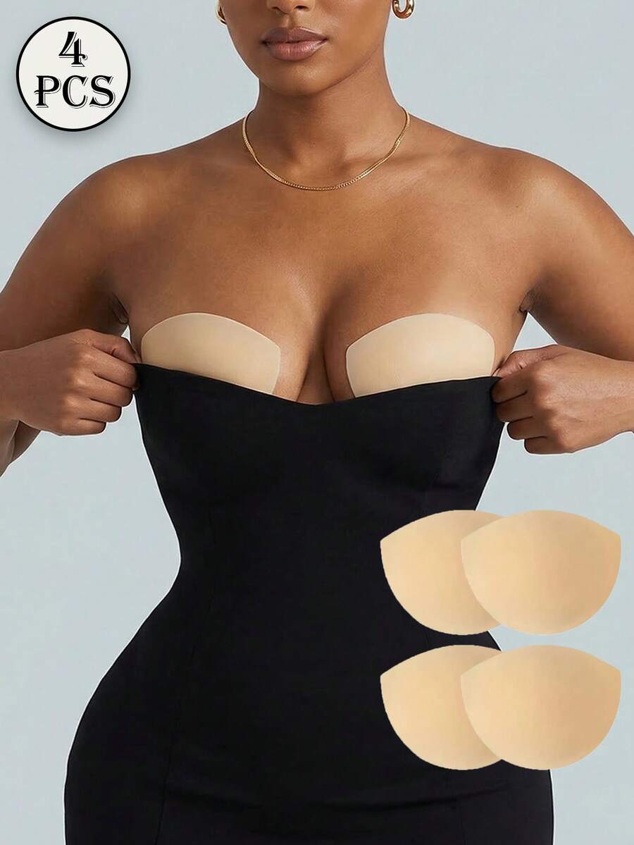 Bộ 2/4 miếng dán che đầu nhũ hoa hình bán nguyệt dành cho nữ, cỡ cúp A-C - Miếng dán silicon tái sử dụng với keo dính thân thiện với da, siêu mỏng, không đường may, chống hở hang, chống thấm nước, phù hợp với nhiều trang phục. - Màu be - Xem 1