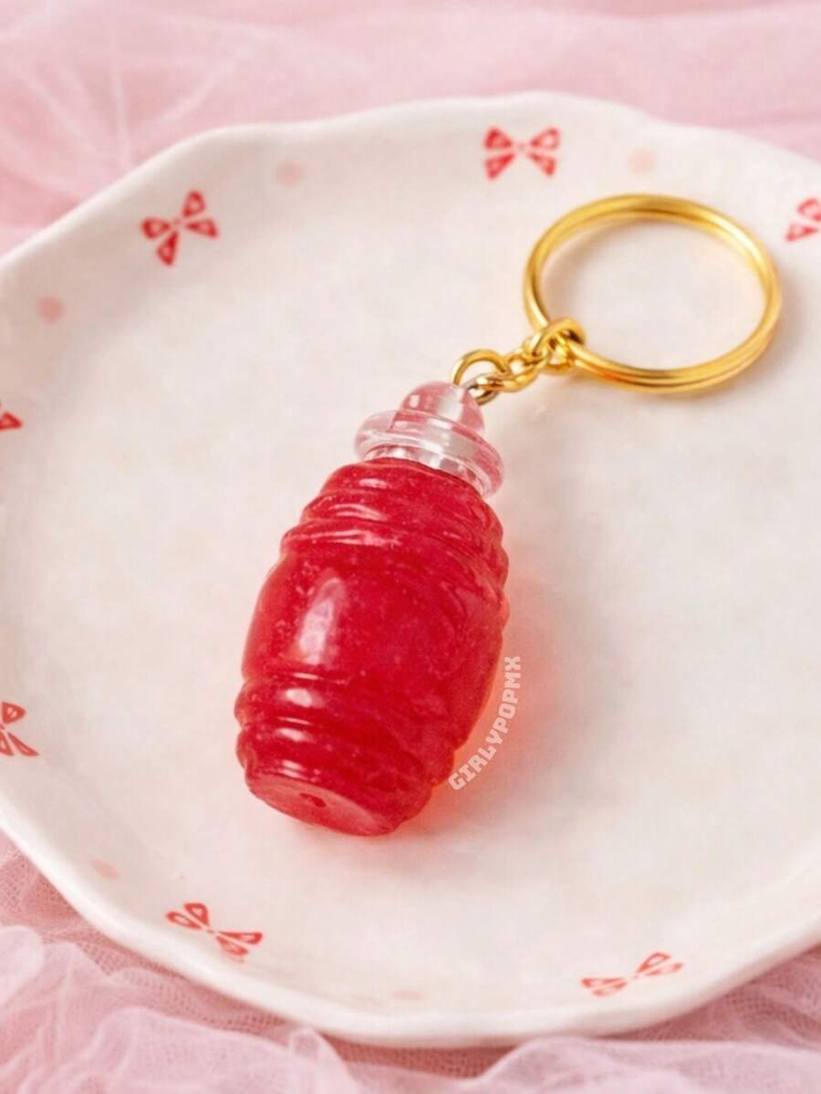 Mexican Keychain With Fresh Water, Strawberry Horchata, Jamaica / Mexico HANDMADE - Red - View 1