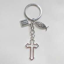 Y2k Street Style Single Cross Bible Pendant Keychain Car Accessories Bag Charm Campus Cute Gothic - Antique Silver - View 1