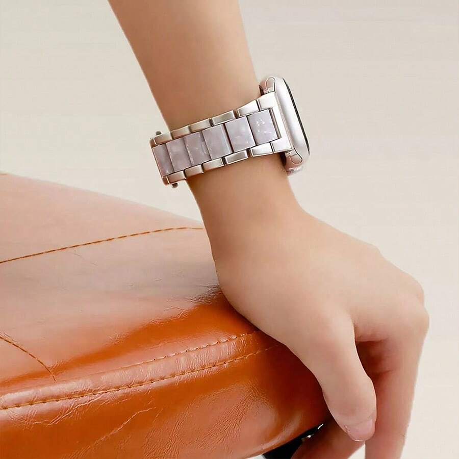 1pc 2-In-1 Compatible Band And Case, Fashionable High-End Metal Resin Band + Shockproof And Scratch-Resistant Hard PC And Tempered Glass Integrated Protective Case, Compatible With Apple Watch 40/41/42/44/45/46/49mm Bands And Watches Series Ultra/11/10/9/8/7/6/5/SE/4, Includes Band Adjustment Tool, Suitable For Business And Casual Wear, Unisex - Starlight With Flash White - View 1