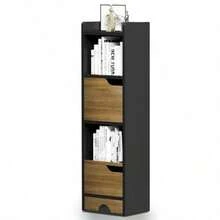 Librero Organizador Estanteria Minimalista Mueble Organizador de 4 Cubos con 2 Puertas Estante de Alenamiento Esquinero para Sala Libros Muebles para Recamara Negro y Nogal - como en la foto - Ver 8