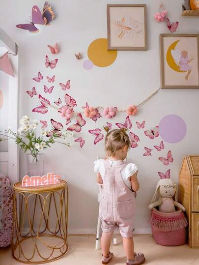 2 Piezas de Pegatinas de Pared de Mariposas Rosas para Sala de Estar, Dormitorio y Habitación Infantil. Pegatinas Autoadhesivas Semimate Removibles, Adecuadas para Sala de Estar, Dormitorio y Habitación Infantil. Pegatinas Decorativas para el Hogar, Vinilos Decorativos, Pegatinas Primaverales para Añadir Vitalidad a su Hogar. Regalo de Pegatina Decorativa Rama, Perfecto para Cumpleaños o Regalos de Graduación.