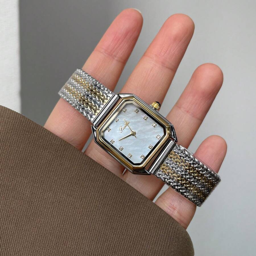 1 chiếc đồng hồ nữ CILOA sang trọng, dây đeo bện vàng và bạc, lãng mạn và thời trang, phù hợp đeo hàng ngày. - Nhiều màu - Xem 1