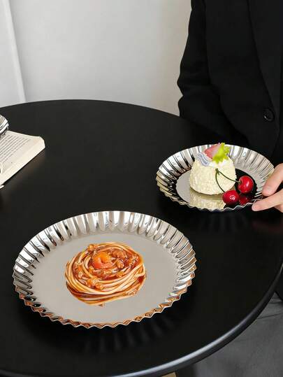 1件复古宫廷风格托盘，不锈钢蛋糕盘，优雅下午茶甜点盘，适用于婚礼、生日、派对、咖啡馆等场合