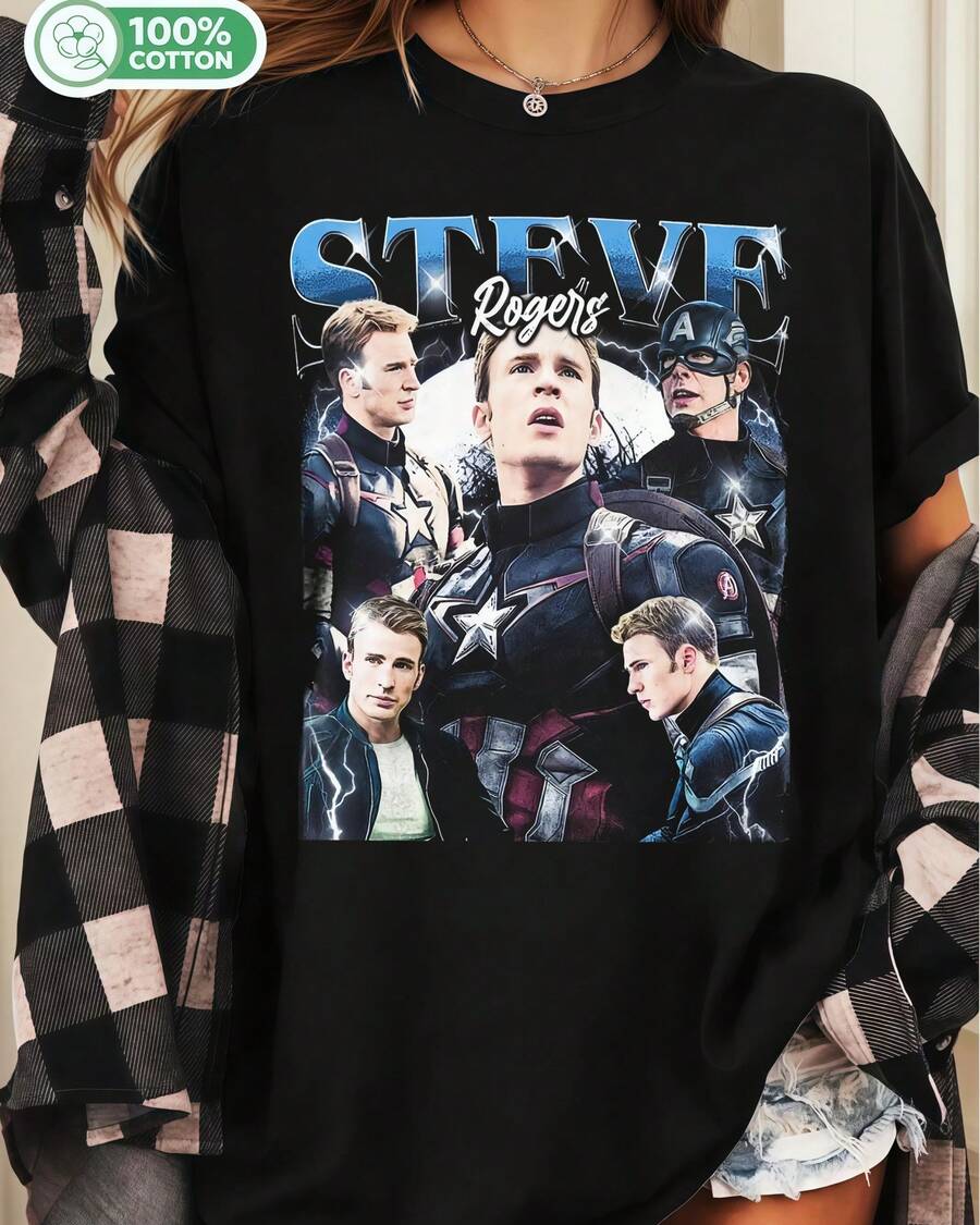 Steve Rogers Vintage Graphic T-Shirt 100% Cotton - màu đen - Xem 1