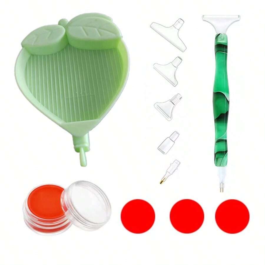 Juego de herramientas para pintura de diamantes con forma de hoja verde y corazón, bolígrafo de pintura de diamantes de resina verde con puntas reemplazables, adecuado para bordado de diamantes 5D, posavasos y manualidades de decoración del hogar - 10 unidades - Ver 1