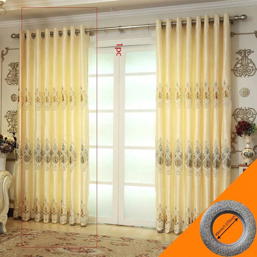 1pc Minimalist European Style Embroidered Blackout Curtain For Living Room & Bedroom, Golden