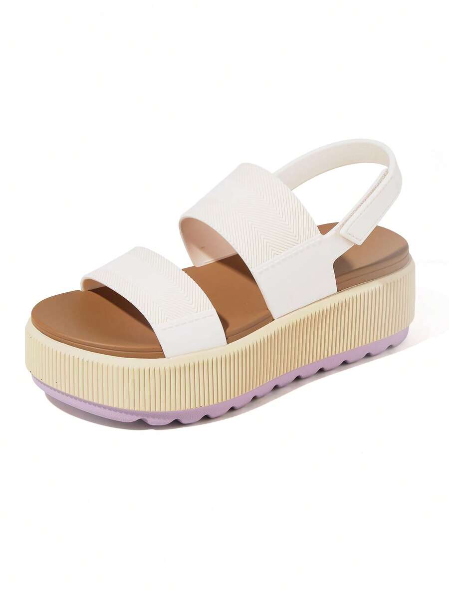 Platform Sandals For Women Round Toe Hook And Loop Strap Slip On Slides Strapy Flip Flops Casual Slippers Party Vacation Walking Beach Indoor Outdoor Spring Festival Womens Summer Sandals  Apricot Sandals - Apricotpurple - 查看 1