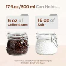 ComSaf Airtight Glass Jars With Lids 17oz Small Food Storage Container Set Of 1/6 - Airtight Canister With Clear Preserving Seal Wire Clip Fastening For Kitchen Canning Pickling Mason Jars - Bộ 6 chai thủy tinh trong suốt miệng tròn - Xem 3