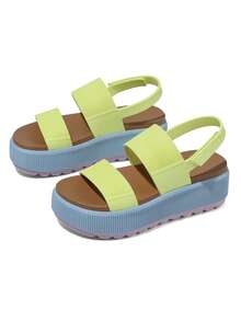 Elegant Platform Sandals For Women Round Toe Hook And Loop Strap Slip On Slides Strapy Flip Flops Wedge Sandals Casual Womens Slippers Party Vacation Walking Beach Indoor Outdoor Spring Mother Gifts Summer Sandals For Women Greenmulti Sandals - 綠多 - 查看 11
