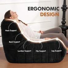 Bean Bag Chair Big Sofa Beanbag Chair For Adults Fireside Chair Bean Bag Lounger With Memory Foam Filled For HomeApartment Or Gaming Venue Black Plush - 黑色毛絨 - 查看 5