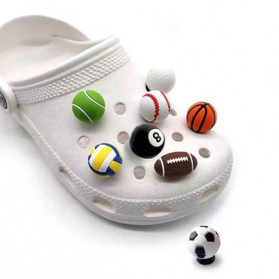 7pcs/3pcs Resin Shoe Charms, 3D Football Basketball DIY Shoe Flower Hole Shoe Buckles, Detachable Shoe Decorations For Slippers And Shoes - Perfect Birthday Gift Or Accessory For Fashionable Footwear (Random Styles) - Multicolor - View 1