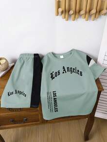 Tween Boy Slogan Print Short Sleeve T-Shirt And Shorts - Green - View 3