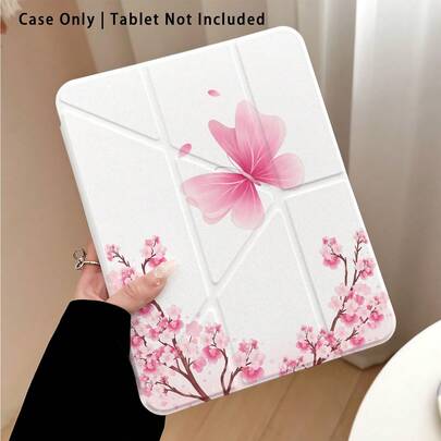 亚克力水晶平板电脑保护套，带支架，饰有粉色樱花和蝴蝶图案，兼容三星 A9/A9+/S9/S9FE/A11/A11+/S11/S10 FE/S10 FE+/S10 Lite、苹果 Air 5/6、荣耀、Matepad 等热门机型。可折叠，硅胶加固边角，自动唤醒/睡眠功能，内置笔槽，多角度可调节支架——完美日常保护，节日理想礼物。