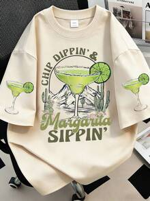 Áo thun thiết kế Margarita phong cách retro ngày 5 tháng 5, áo thun vui nhộn mừng lễ hội Mexico, áo thun mùa hè nhâm nhi Margarita chấm khoai tây chiên dành cho nữ, áo thun cho kỳ nghỉ xuân. - Màu be - Xem 1