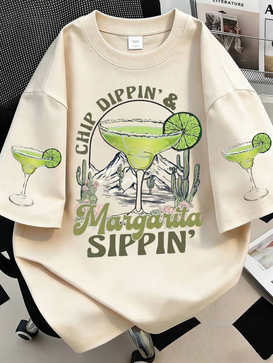 Áo thun thiết kế Margarita phong cách retro ngày 5 tháng 5, áo thun vui nhộn mừng lễ hội Mexico, áo thun mùa hè nhâm nhi Margarita chấm khoai tây chiên dành cho nữ, áo thun cho kỳ nghỉ xuân. - Màu be - Xem 1